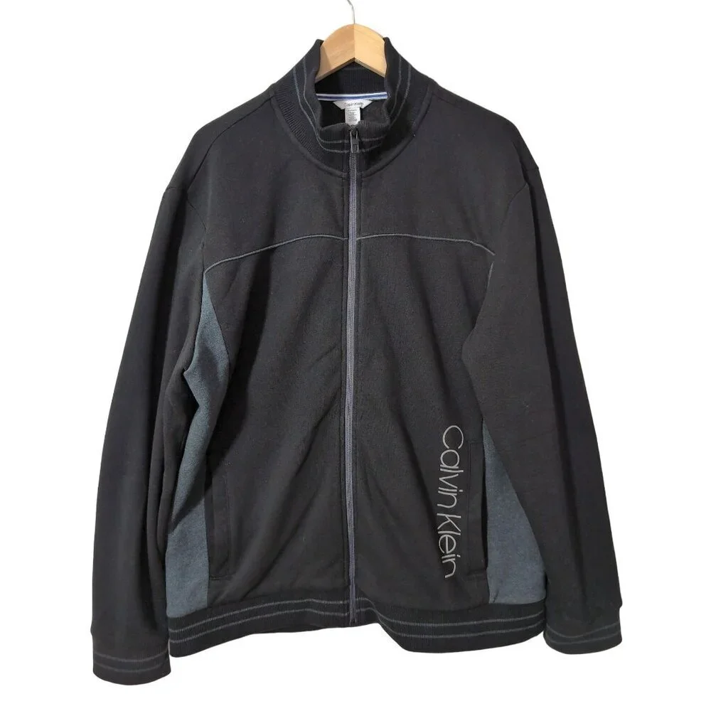 Calvin Klein Full Zip Jacket Mens XL Black Gray Fleece Lined Casual Everyday‎
